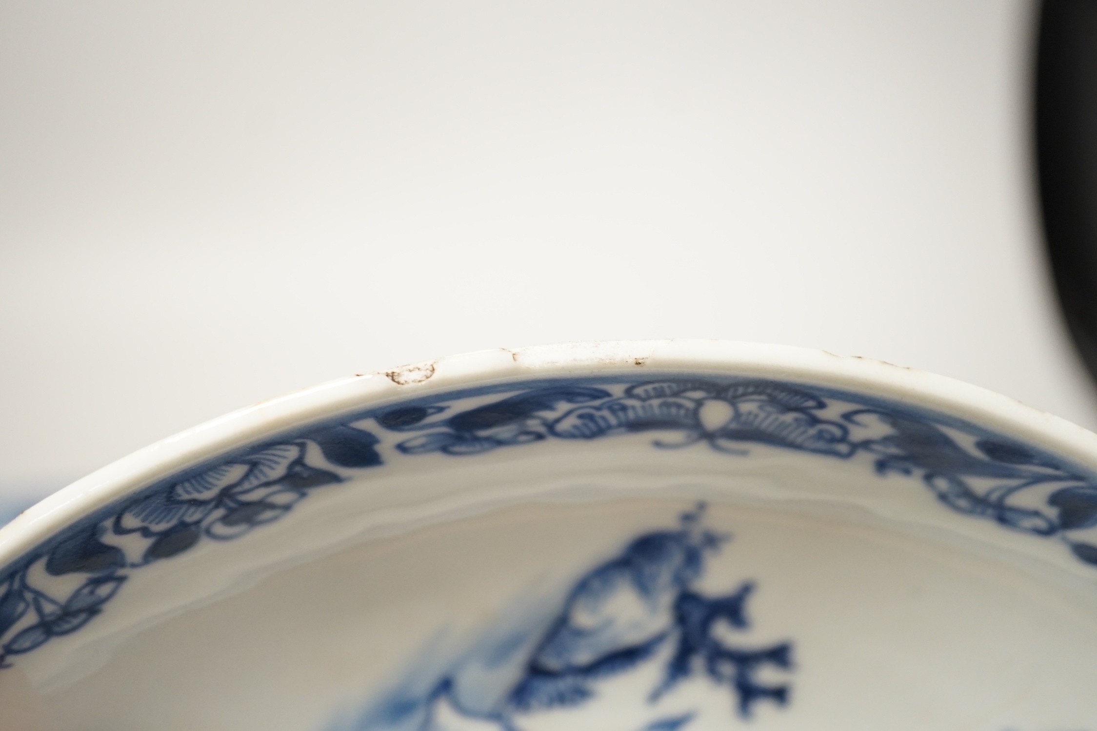 An 18th century Chinese Export octagonal plate and a similar saucer dish. 22.5cm diameter